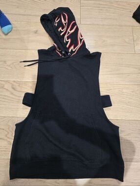 GUC Arrive Black Sleeveless Hoodie with Red Flame Hood